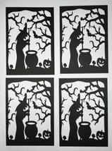4 Witch Scene Die Cut Embellishment Scrapbook Cards Pumpkin Bats Black - £1.31 GBP