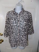 Rue 21 Leopard Print Blouse Ivory Black Sheer Button Front 3/4 Sleeves Size S - £11.53 GBP