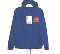 Love Moschino Blue Men&#39;s Hooded  Rain Jacket Orange Logo Size US 42 EU 52 - £223.61 GBP