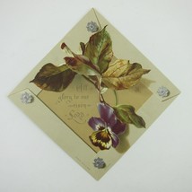 Victorian Greeting Card Easter Purple Yellow Pansy Flower Raphael &amp; Tuck... - $5.99