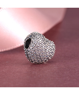 925 Sterling Silver Pave Heart with Clear CZ Clip Charm Bead - £14.38 GBP