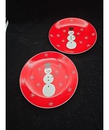Pair Of Crate &amp; Barrel Christmas Snowman Appetizer Plate Red Snowflakes ... - €9,78 EUR