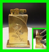 Unique Vintage Double Sided Golden Rose Table Petrol Lighter - In Workin... - £38.75 GBP