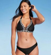 Kona Sol Women's 2 Pc Crochet Detail Bikini Swim Suit Top &amp; Bottoms Blac... - $29.99