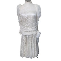 Vintage Victorian Gathered Waist Lace Overlay Embroidered Dress Scallope... - $55.75