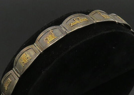 925 Sterling Silver &amp; 18K GOLD - Vintage Two Tone Alpaca Chain Bracelet - BT8639 - £124.98 GBP