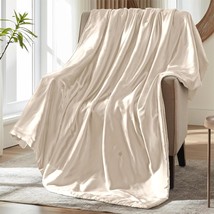 Milvowoc Beige Satin Throw Blanket - 60 X 80 Inches, Cooling Packable - $39.44