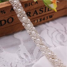 Elegant Wedding White Rhinestone Applique With Pearls 2Yards Crystal Beaded Appl - £14.38 GBP