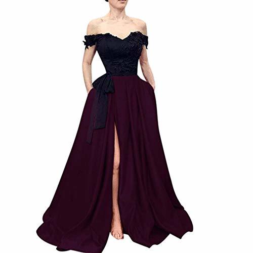 Kivary Plus Size Off The Shoulder Black Front Slit Evening Prom Dress Dark Plum