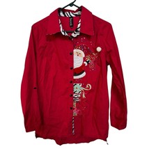 Peeking Santa Christmas Blouse Berek Red Zebra Trim Beads Sequins Top Wo... - £20.67 GBP