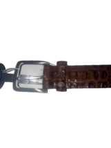 NWT BRIGHTON men's belt 34 brown silver moc crocodile leather sharp - $69.29