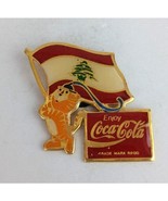 Vintage Coca-Cola Olympic Tiger Holding Lebanon Flag Lapel Hat Pin - $15.35