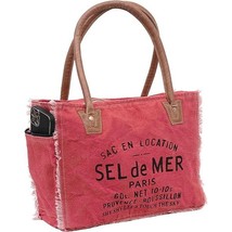 Bags Sel De Mer, Upcycled Canvas Hand Bag, Upcycled Canvas &amp; Cowhide Tot... - $50.00