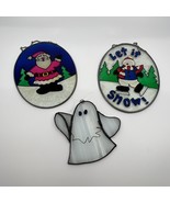3 Holiday Stained Glass Sun Catchers Christmas Halloween Ghost Santa Sno... - $441.00 MXN