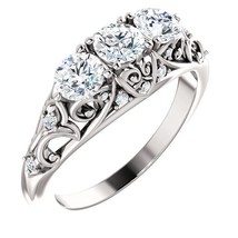 Authenticity Guarantee 
Platinum 1 CTW Diamond Vintage Design Three Stone Ann... - £4,466.03 GBP