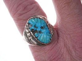 sz12 Vintage Zuni Native American Carved turquoise ring - £197.68 GBP