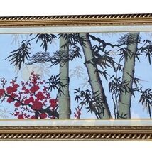 Large Framed "Three Friends of Winter" Needlework Art – Pine, Bamboo &amp; Plum - $249.99