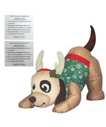 Playful Puppy Wearing Reindeer Antlers and Christmas Sweater Holiday Inf... - $39.19