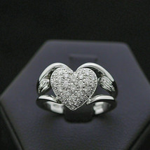 14K White Gold Finish 2.38 Ct Engagement Heart Ring Round Real Moissanite - £146.74 GBP
