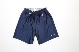 Vtg Champion Mens Large Classic Logo Spell Out Gym Shorts Navy Blue Poly... - $34.60