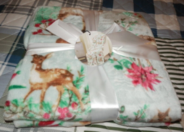 NEW Forest DEER THROW Blanket 50&quot; X 60&quot;  Woodland Bunny HOLIDAY Christmas - $34.60