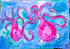 Original Acrylic Painting &quot;Octopuses&quot; . Signed - £23.65 GBP