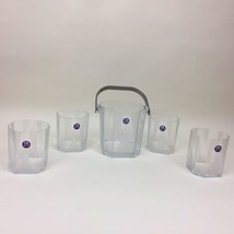 Aderia Glass Made In Japan Ice Bucket With 4 Old Fashioned Drinking Glasses Used - £35.60 GBP