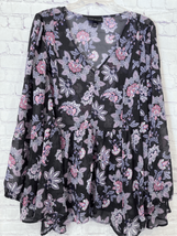 Lane Bryant Womens 18/20 Floral Print Tunic Top Blouse Black Pink Sheer Flowy - £16.36 GBP