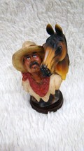 Small Mexican and Horse Figurine with Glossy Round Wood Base, Collectible - £7.85 GBP