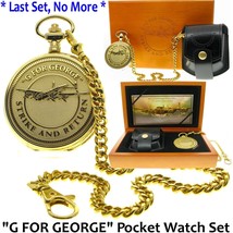 Gold Pocket Watch Set G FOR GEORGE 53 mm with Leather Pouch and Wood Box C67 - £109.45 GBP