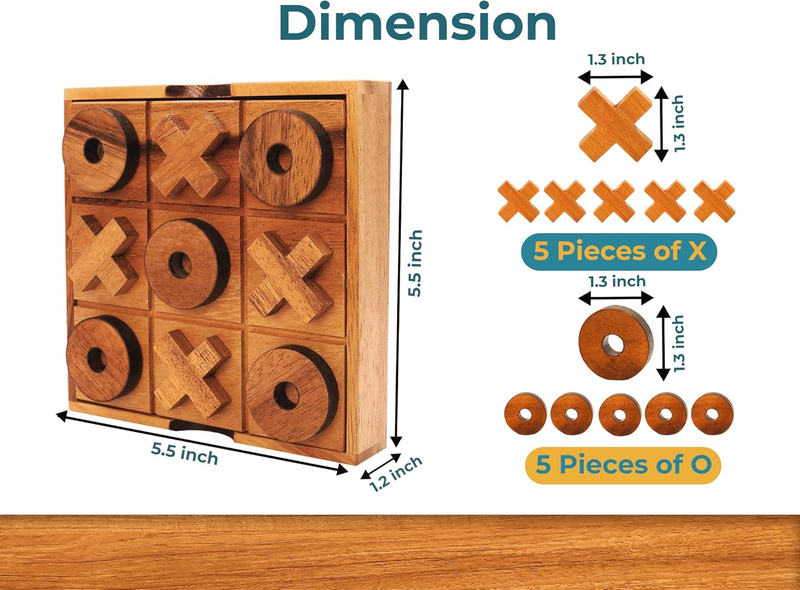 Wooden Tic Tac Toe Game - Brain Teaser Puzzles for Adults and Unique Gifts for K Item image 7