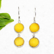 925 Sterling Silver Yellow Onyx Earrings Dangle Handmade Gemstone Jewelry - £25.25 GBP