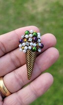Ice cream cone brooch celebrity vintage look gold plated design pin broach k13 - £18.07 GBP