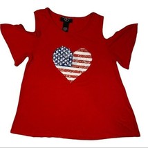 It&#39;s Our Time Red Top USA Cold Shoulders Size 14 Reversible Sequins Hear... - £11.38 GBP