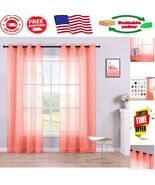 Versatile 84 Inch Coral Grommet Top Curtains - 2 Pack Faux Linen for All... - $58.73 CAD