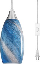 Plug In Pendant Light Fixture Modern Contemporary Hanging Nickel Glass Blue Art - £37.90 GBP
