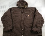 Carhartt Jacket Mens 3XL Brown Duck Canvas Hooded Thick Barn Chore J284 FWD - $102.49