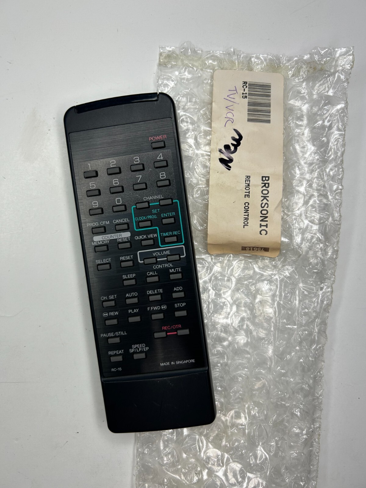 Broksonic RC-15 Remote Control, OEM Universal for MOST CRT TV VCR Combo Players  			