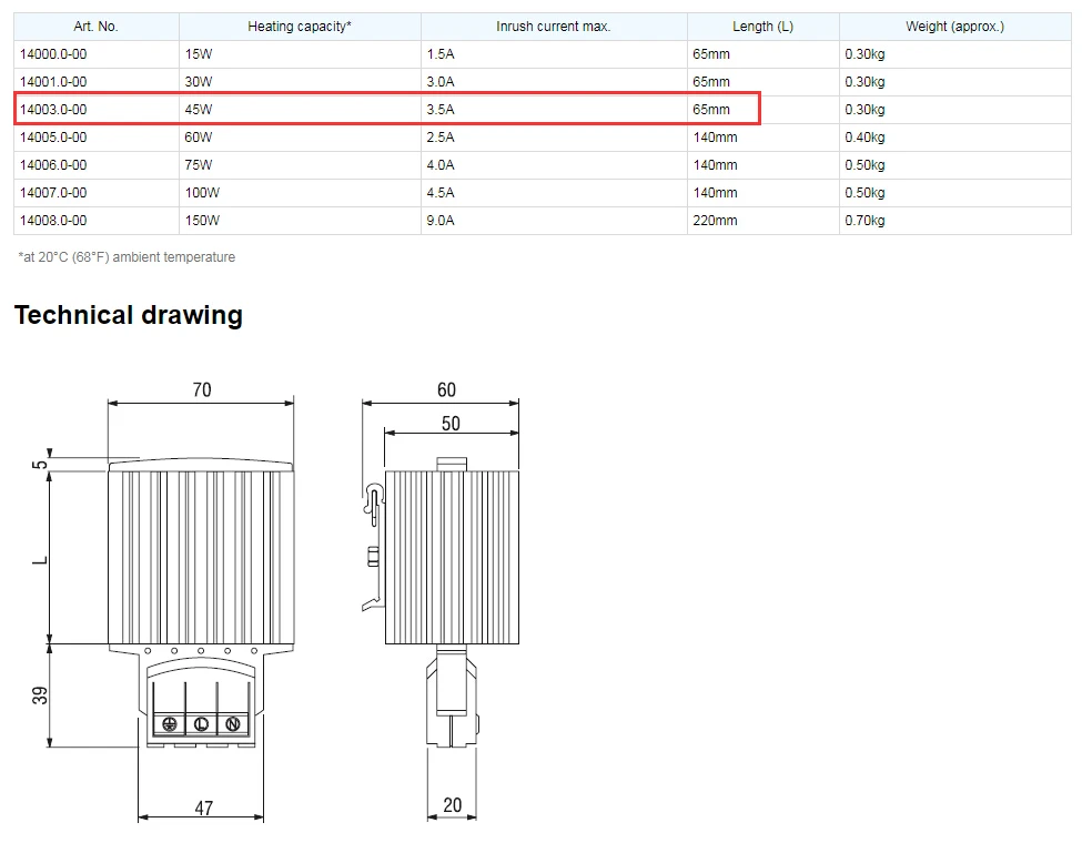 House Home HG140 45W Industrial Cabinet Heater 35mm Din Rail Type Fan Heater PTC - £25.57 GBP