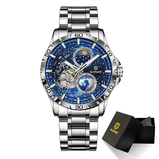 Rotating Earth Double Second Hand WristWatch Men Automatic Mechanical Wa... - £48.50 GBP