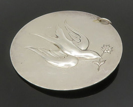 TOWLE 925 Silver - Vintage Antique Garden Bird &amp; Flower Round Pendant - PT20406 - £92.04 GBP