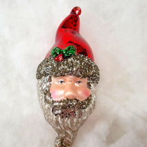 Christmas Santa Head Ornament Glitter Silver Beard Mustache Kris Kringle - £9.09 GBP