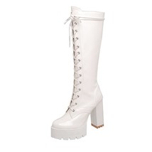 Winter Stiletto heels boots Prom shoes Knee-high boots Round toe 11cm Square hee - £93.11 GBP