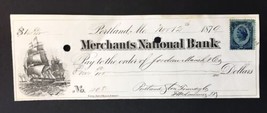 1879 Check Merchants National Bank Portland Maine Jordan Marsh &amp; Co w/ S... - $20.00