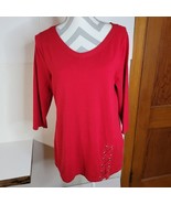 Womens Chico&#39;s Red Scoop knit side laced elbow length sleeves Knit top S... - £19.09 GBP