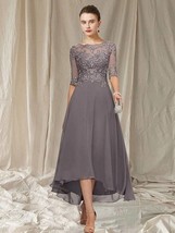Beautiful A-Line Gray Mother of the Bride Dress Vintage Jewel Asymmetrical Ankle - £279.71 GBP