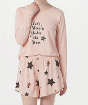 Any Body Brushed Jersey Printed Long Sleeve And Shorts Set- Pink SAND/SLEEP, M - £20.70 GBP
