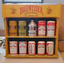 History of Budweiser Beer Can Wood Display Cast Replicas of Originals READ - £239.76 GBP