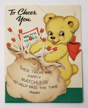 Vintage Hallmark Card TO CHEER YOU Match Trix Teddy Bear 1940 Adorable - $10.78