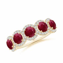 ANGARA Half Eternity Five-Stone Ruby Halo Ring for Women in 14K Solid Gold - £1,194.58 GBP